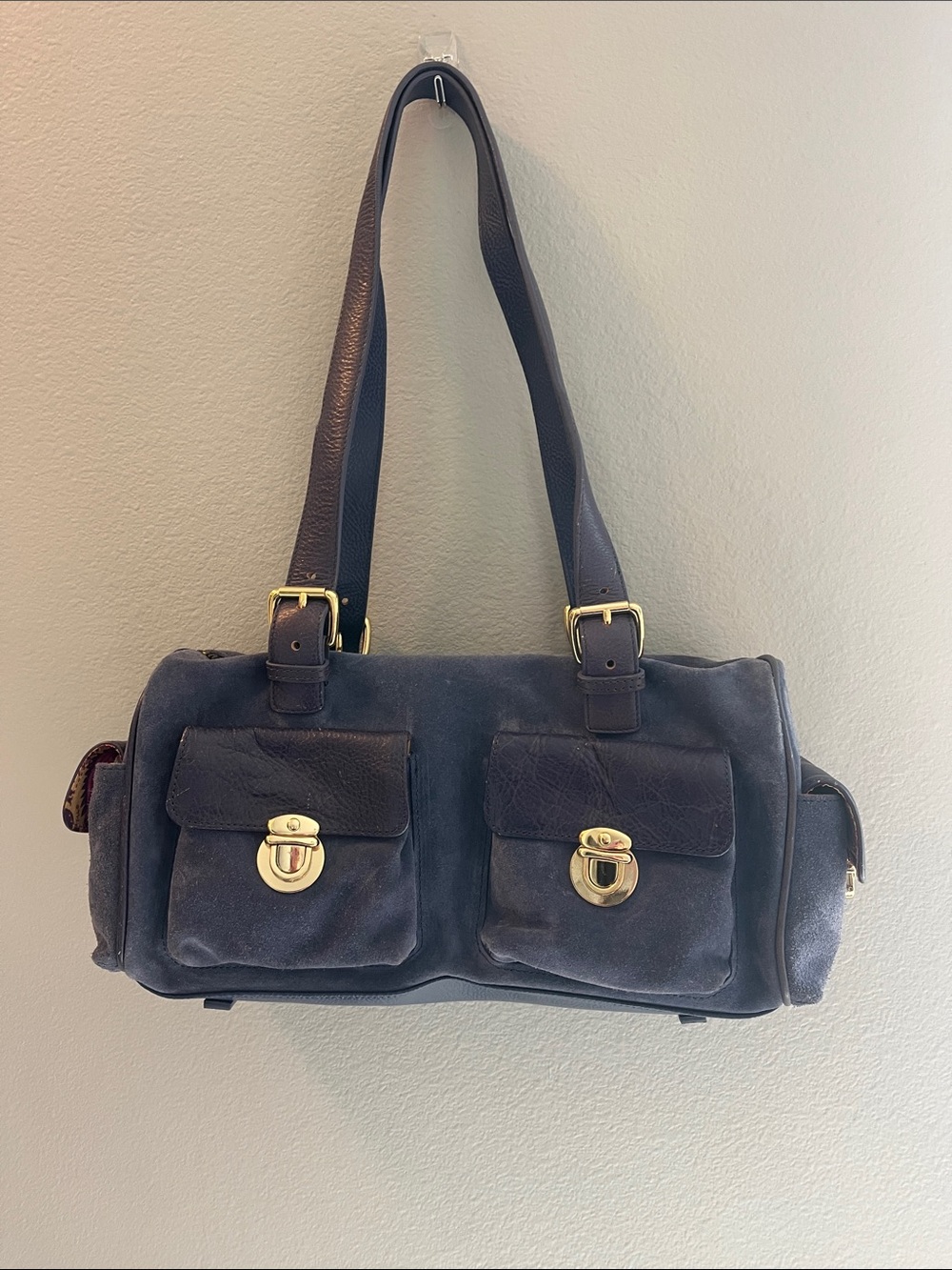 Y2K Maxx New York Dark Blue Suede Shoulder Bag
